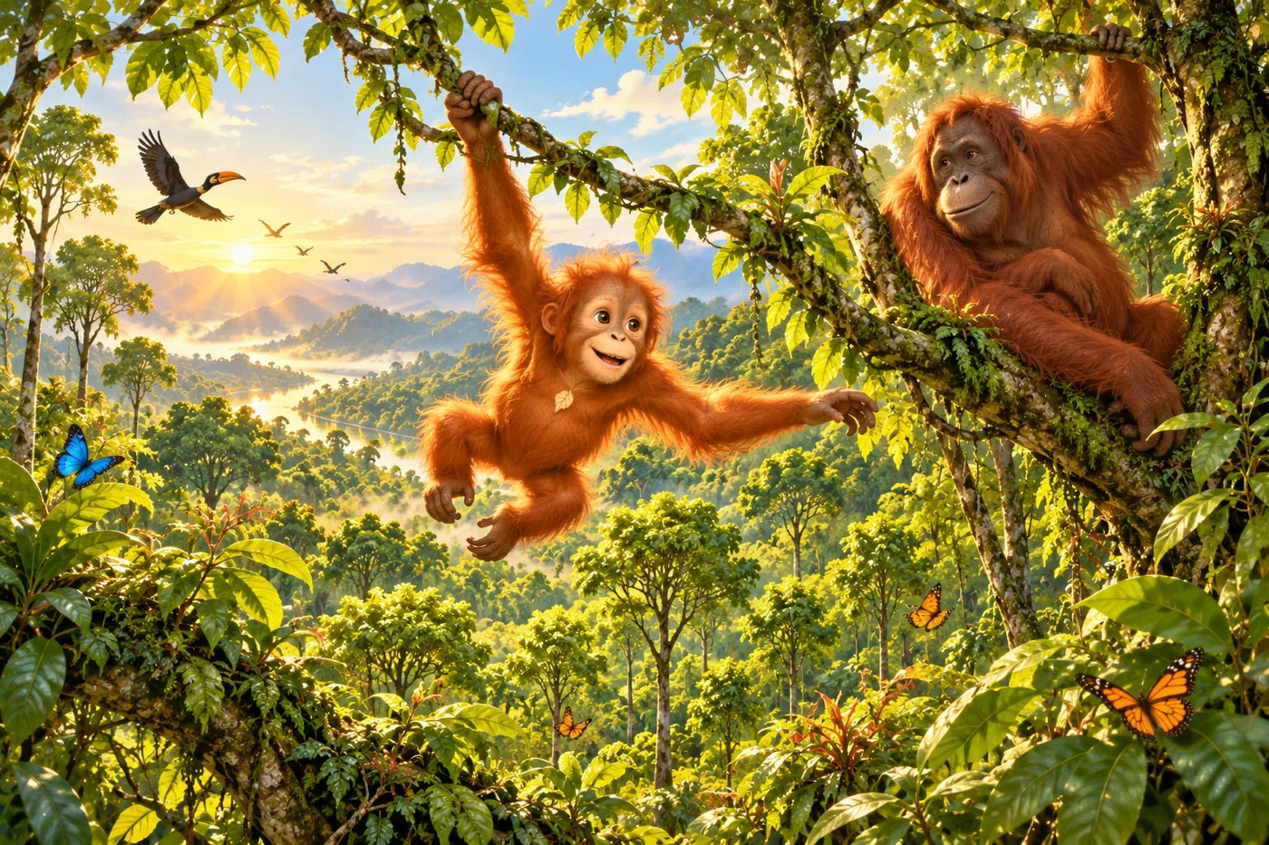 Pohon-pohon muda tumbuh menjadi jalur hutan yang tersambung dan Lulu bergerak melewati kanopinya.