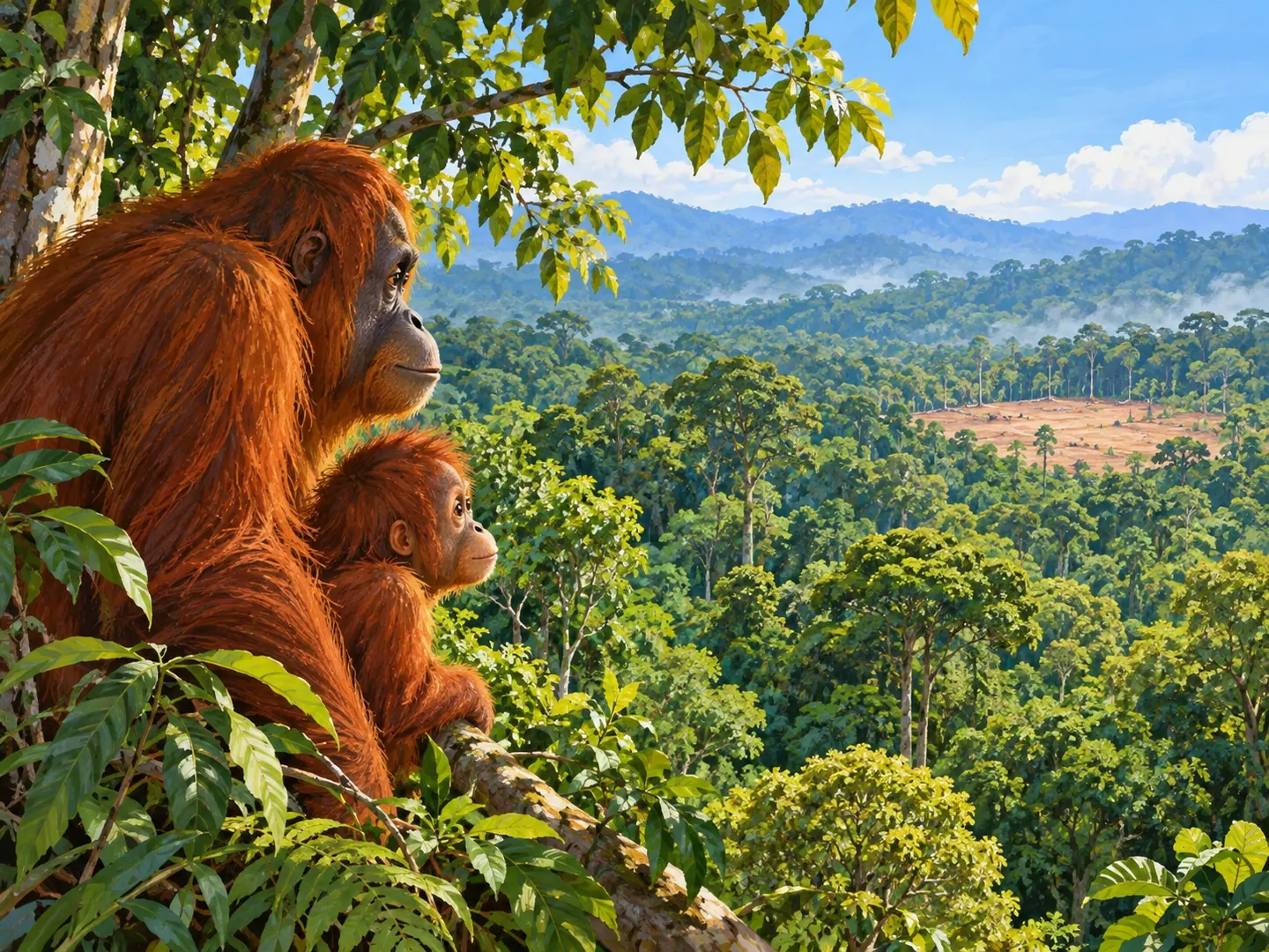 Nala dan induknya melihat bagian hutan yang terbuka dari tempat yang masih rimbun.